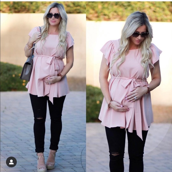 Kimi and Kai Tops - Kimi & Kai maternity belted short sleeve top